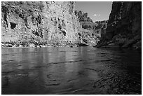 Colorado River flowing between steep cliffs in Marble Canyon. Grand Canyon National Park ( black and white)