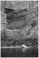 Colorado River and alcove in Redwall limestone. Grand Canyon National Park ( black and white)