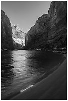 Beach and Redwall canyon walls, Marble Canyon. Grand Canyon National Park ( black and white)
