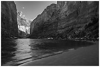 River beach and Redwall canyon walls, Marble Canyon. Grand Canyon National Park ( black and white)