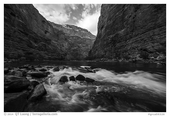 Rapids and boulders in Marble Canyon. Grand Canyon National Park (black and white)