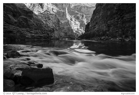 Rapids and reflections, early morning, Marble Canyon. Grand Canyon National Park (black and white)
