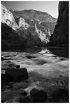 Rapids, reflections, and cliffs, early morning, Marble Canyon. Grand Canyon National Park ( black and white)