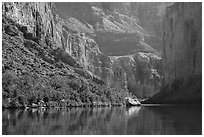 Colorado River and slope with vegetation in the spring, Marble Canyon. Grand Canyon National Park ( black and white)
