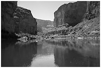 Canyon walls, Colorado River, vegetation, and reflections. Grand Canyon National Park ( black and white)
