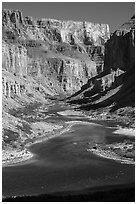 Distant rafts on the Colorado River. Grand Canyon National Park ( black and white)