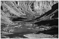 Rafts on meanders of the Colorado River at Nankoweap. Grand Canyon National Park ( black and white)