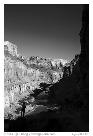 Hiker silhouette, Nankoweap. Grand Canyon National Park (black and white)