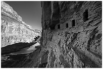Ancient Nankoweap granaries and Colorado River,. Grand Canyon National Park ( black and white)