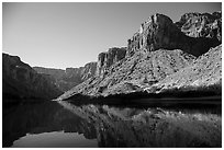 Buttes and glassy reflections in Colorado River. Grand Canyon National Park ( black and white)