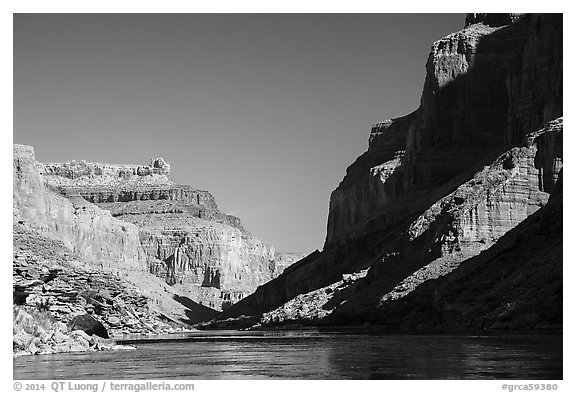 Cliffs, shadows, blue water and sky, Marble Canyon. Grand Canyon National Park (black and white)