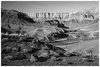 Colorado River bend below Palissades of the Desert. Grand Canyon National Park ( black and white)
