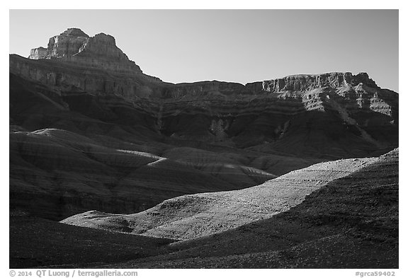 Buttes and mesas, late afternoon. Grand Canyon National Park (black and white)