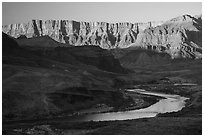 Palissades of the Desert and Colorado River. Grand Canyon National Park ( black and white)