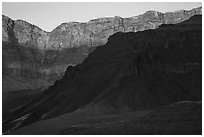 Last light illuminates cliffs of South Rim. Grand Canyon National Park ( black and white)