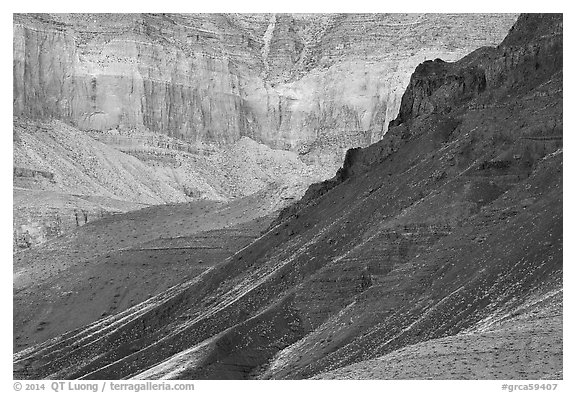 Slopes and cliffs, Escalante Butte. Grand Canyon National Park (black and white)
