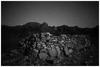 Ancient ruin and South Rim at night. Grand Canyon National Park ( black and white)