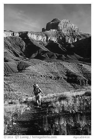 Backpacker, Escalante Route trail. Grand Canyon National Park (black and white)