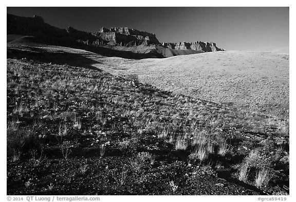 Slopes and South Rim, early morning. Grand Canyon National Park (black and white)