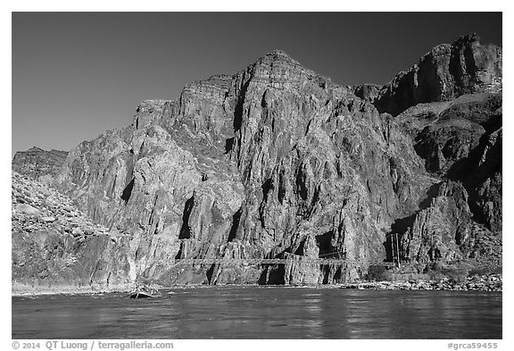 Bright Angel Suspension Bridge on the Colorado River. Grand Canyon National Park (black and white)