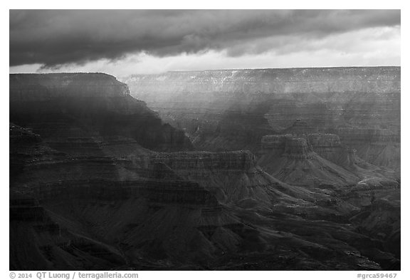 Clouds over distant rim. Grand Canyon National Park (black and white)