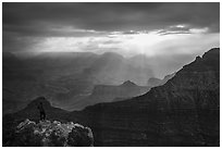 Visitor looking, South Rim near Mather Point. Grand Canyon National Park ( black and white)