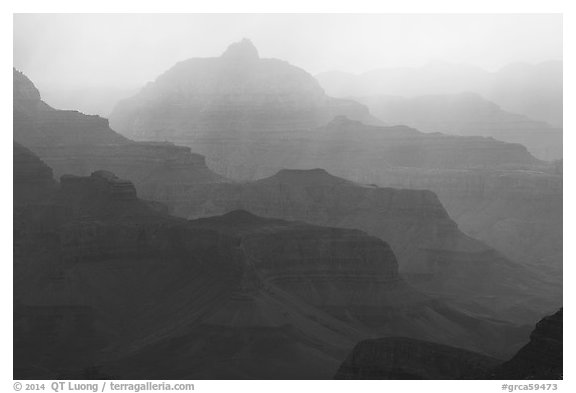 Canyon ridges and weather. Grand Canyon National Park (black and white)