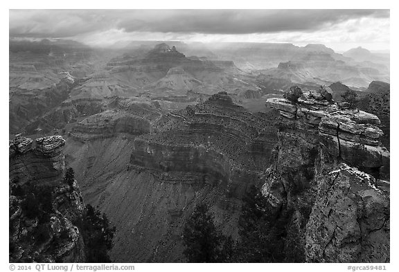 Storm clouds over Grand Canyon near Mather Point. Grand Canyon National Park (black and white)