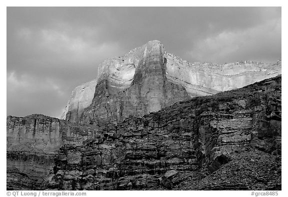 Canyon walls seen from Tapeats Creek, sunset. Grand Canyon National Park (black and white)