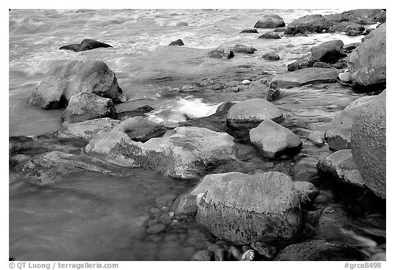 Rocks at  confluence of Tapeats Creek and  Colorado River. Grand Canyon National Park (black and white)