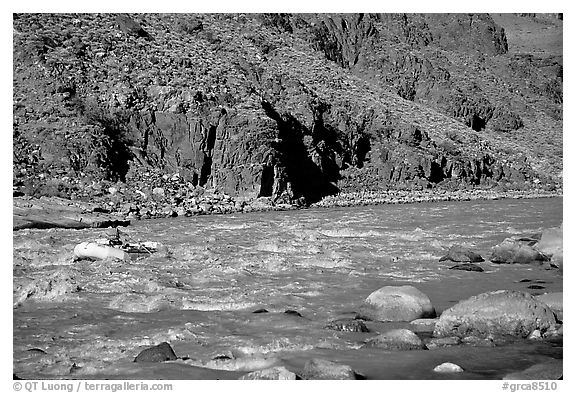 Rafting on  Colorado River. Grand Canyon National Park (black and white)