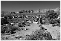 Backpackers on  Esplanade, Thunder River and Deer Creek trail. Grand Canyon National Park ( black and white)