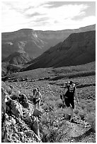 Backpackers in Surprise Valley, Thunder River and Deer Creek trail. Grand Canyon National Park ( black and white)