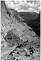 Backpacker on switchbacks above Tapeats Creek. Grand Canyon National Park ( black and white)