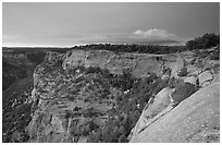 Square Tower house and Long Mesa, dusk. Mesa Verde National Park ( black and white)