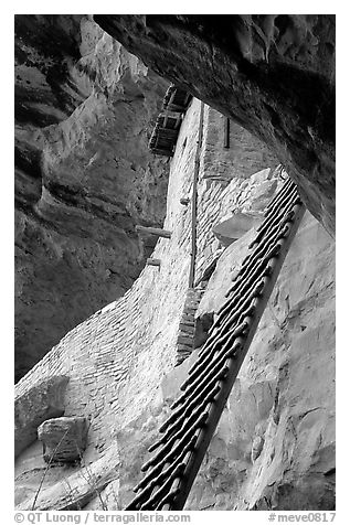 Balcony House ladder, afternoon. Mesa Verde National Park (black and white)