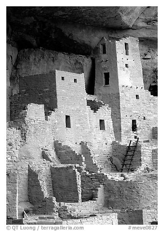 Square Tower in Cliff Palace. Mesa Verde National Park (black and white)