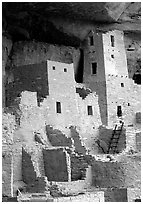 Square Tower in Cliff Palace. Mesa Verde National Park, Colorado, USA. (black and white)