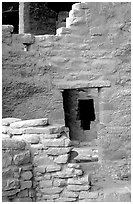 Windows in Spruce Tree House. Mesa Verde National Park, Colorado, USA. (black and white)