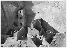 Square Tower house, late afternoon. Mesa Verde National Park, Colorado, USA. (black and white)