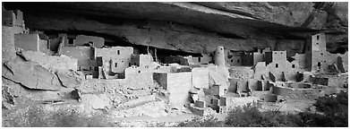 Cliff Palace, largest cliff dwelling in North America. Mesa Verde National Park (Panoramic black and white)