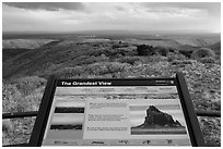 Grandest View sign. Mesa Verde National Park, Colorado, USA. (black and white)