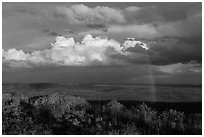 Rainbow and thunderstorm clouds over mesa. Mesa Verde National Park ( black and white)