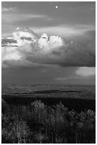 Moon, thunderstorm cloud over mesas at sunset. Mesa Verde National Park ( black and white)