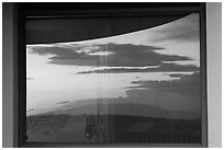 Mesa at sunset, Far View visitor center window reflexion. Mesa Verde National Park ( black and white)