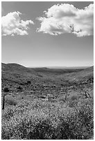 Clouds and landscape with fall colors. Mesa Verde National Park, Colorado, USA. (black and white)