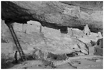Visitor looking, Long House. Mesa Verde National Park ( black and white)