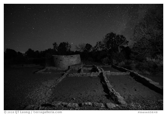 Far View ruins at night. Mesa Verde National Park (black and white)