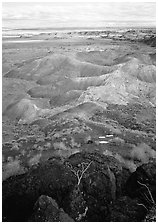 Mud, sandstone and volcanic ash color  painted desert, morning. Petrified Forest National Park ( black and white)