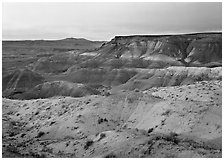 Badlands at sunset, Painted Desert. Petrified Forest National Park ( black and white)